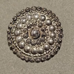 GREECE STERLING SILVER 925 BROOCH PIN ROUND FLORAL DESIGN 5.6g CANNETILLE ESTATE - Picture 1 of 10