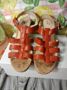 Isaac Mizrahi Live! Adjustable Leather Wedge Sandals Red Women's Size 8.5 - Picture 1 of 20
