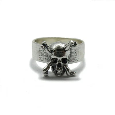 Stylish Sterling Silver Biker Ring Solid 925 Band Skull Crossbones Handmade - Image 1 of 4