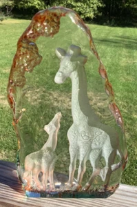 Vintage Mutter & Baby Giraffe Skulptur / Briefbeschwerer - Goebel Krystallgas? -s6c - Bild 1 von 9
