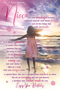 Special Niece Birthday Card - Sunset Beach Silhouette - Heartfelt Verse - Picture 1 of 2