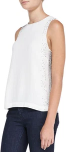 Top blusa French Connection glitter con perline, bianco invernale, taglia 2P nuovo con etichette, vendita al dettaglio $168 - Foto 1 di 3