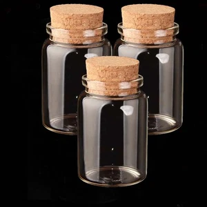 20 piezas botella de vidrio transparente multipropósito de 47 mm con tapa de corcho pequeñas botellas vacías - Imagen 1 de 12