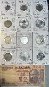 India 1957 - 2013 One 1 Paisa to 10 Rupees XF - BU 12 Coin & 1 Banknote Lot - Picture 1 of 19