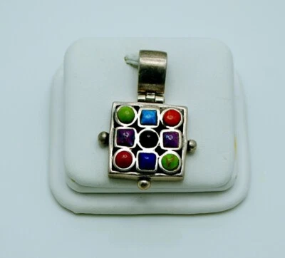 STERLING SILVER SQUARE SHAPED MULTI-STONE PENDANT  #FMM718 - Image 1 of 3
