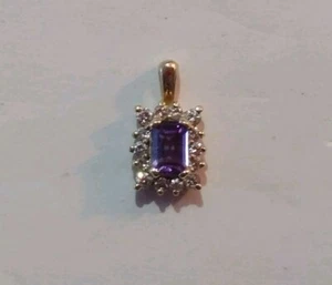 Genuine Amethyst & Diamonds In 14K Gold Pendant - Picture 1 of 11