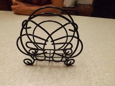 BUTTERFLY NAPKIN HOLDER BLACK EMBOSSED METAL 6"H x 5.25"W x 2.25"D - Image 1 of 2