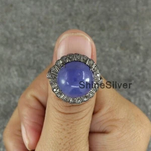 Anillo de regalo de aniversario de diamantes pavimentados de plata esterlina natural tanzanita EE. UU. 6,25 - Imagen 1 de 5