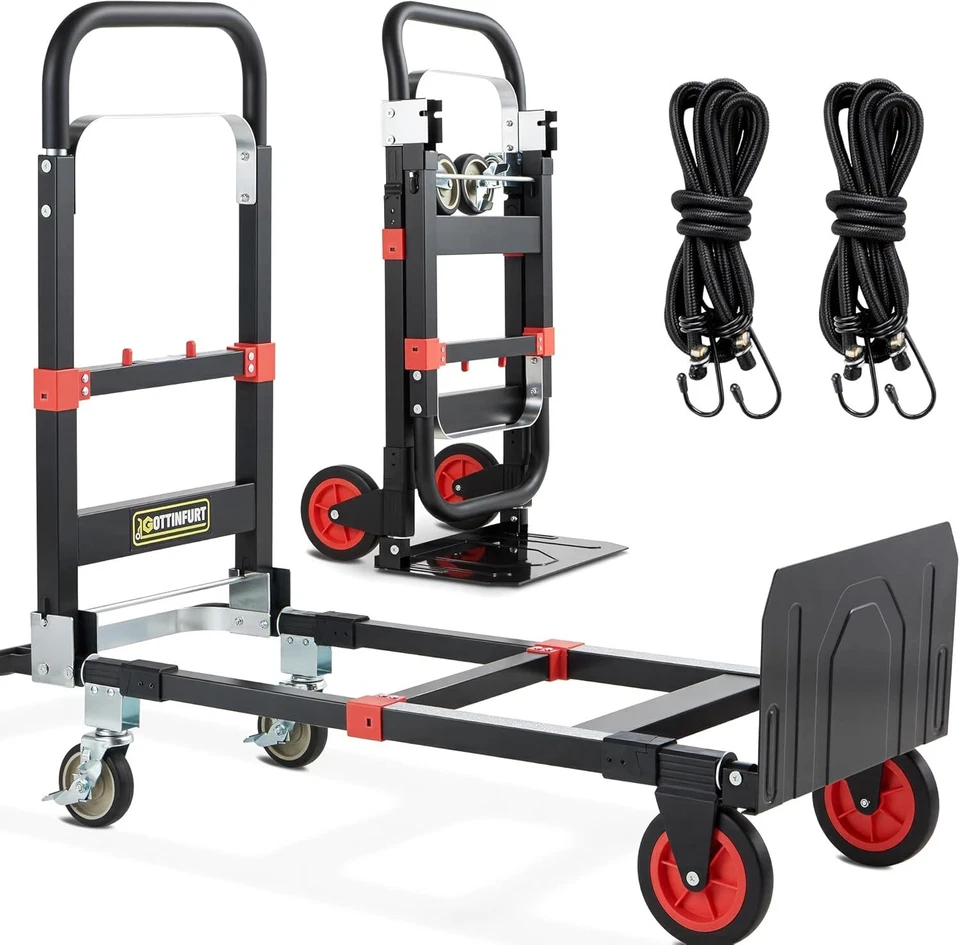 GOTTINFURT Convertible Folding Hand Truck Dolly Cart Heavy Duty 500 lbs Carbon Steel Dolly