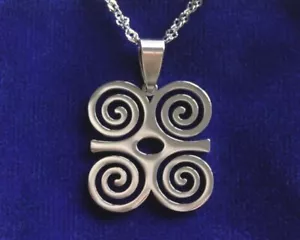 Dwennimmen Adinkra Anhänger Halskette & Geschenkbeutel, Edelstahl, Ghana Silber - Bild 1 von 4