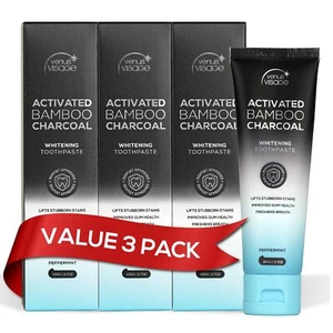 3x Pasta De Dientes Blanqueadora Carbon Activado Blanqueamiento Dental Sin Fluor - Picture 1 of 8