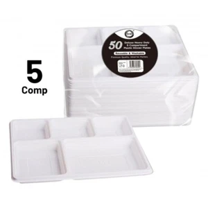 50pc Reusable Deluxe Heavy-Duty 5 Compartment Plastic Dinner Plates - Picture 1 of 1