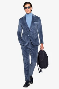 Dan John Men's Blue Velvet Corduroy Suit Blazer Jacket & Trousers Various Sizes - Picture 1 of 27