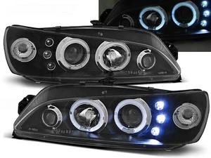 headlights for PEUGEOT 306 1997 1998 1999 2000 2001 angel eyes black LHD - Picture 1 of 1