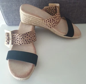 BNWT Size 7 Beige Black Faux Suede Comfort Sole Slip On 2" Wedge Heel Shoes ! - Picture 1 of 7