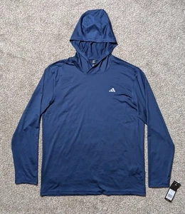 Men's Adidas Long Sleeve Base Layer Hooded Shirt Navy Size L New With Tags $55 - Picture 1 of 13
