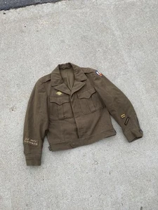 1944 WW2 US Military OD Wool Eisenhower Field Jacket Ike with Patches - Size 42 - Picture 1 of 9