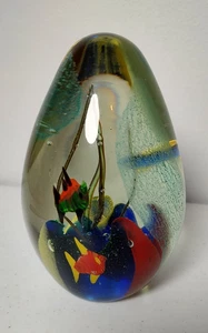 Vintage Murano Style Art Glass Fish Aquarium Paperweight Egg Shape 6" Tall - Picture 1 of 12