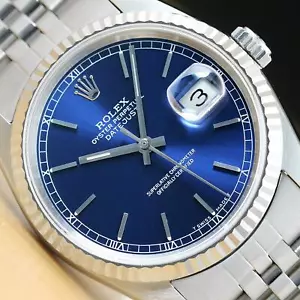 MENS ROLEX DATEJUST 16234 BLUE DIAL 18K WHITE GOLD & STAINLESS STEEL WATCH - Picture 1 of 8