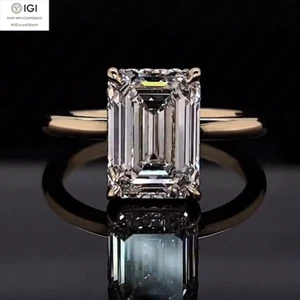2.50Ct D VS1 IGI Emerald Cut Lab Grown Diamond Engagement Ring 14K Yellow Gold - Picture 1 of 14