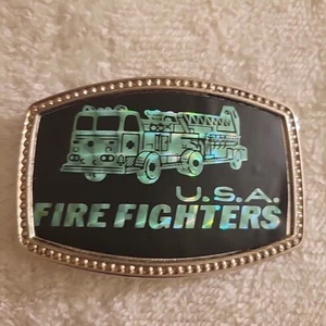 Vintage 1970s FIREFIGHTERS USA Belt Buckle Not Pacifica FIRE TRUCK FIREMAN - Picture 1 of 2