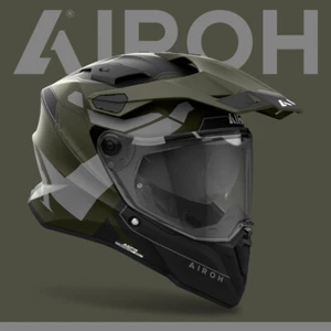 L AIROH Commander 2 Reveal Military Green CARBON Adventure Motorbike Helmet - Picture 1 of 6