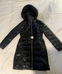Michael Kors Women's Faux Fur Trim Hood Quilted Puffer Jacket in Black Size S - Picture 1 of 4