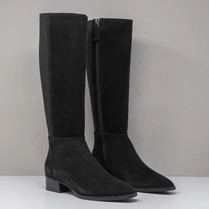 Aquatalia Finola Black Suede Riding Boots, Women's 6.5 M - Picture 1 of 7