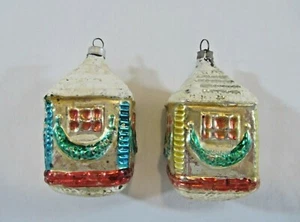 (2) Antiguo adorno navideño alemán de vidrio soplado CASAS - Imagen 1 de 8