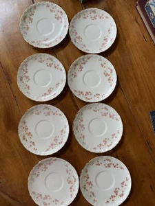 8 Pope Gosser FLORENCE Saucer Desert Plate Gold Scalloped Roses 6” Cottage Farm - Picture 1 of 2