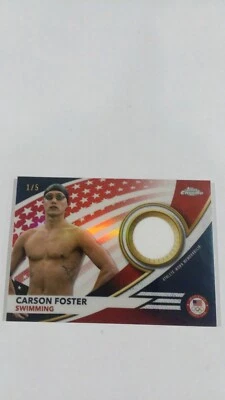 2024 Topps Chrome Olympic USA Carson Foster RED /5 RELIC Memorabilia USA-CF - Image 1 of 2