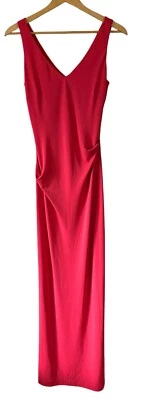Nicole Miller Pink Vintage Y2K V Neck Drape Cocktail Maxi Long Dress With Slit - Image 1 of 4