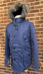 Hackett London Artic Down Tech Stoff Indigo Parka abnehmbares Fell uvp £ 650 brandneu mit Etikett XL - Bild 1 von 13