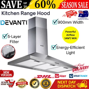 Devanti Range Hood Rangehood 900mm 90cm Kitchen Canopy Stainless Steel New AU - Picture 1 of 13