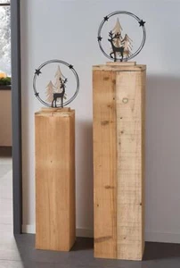 Deko Säule "Rustikal" recyceltes Holz 2er 60 + 79 cm hoch Blumen Ständer Podest - Bild 1 von 4