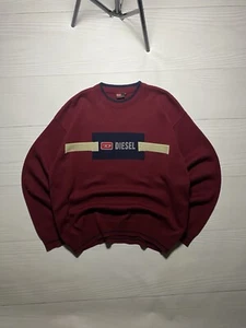Vintage Diesel Big Logo Box Fit oversize y2k sweater Burgundy Colour XL Size Man - Picture 1 of 14