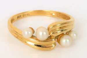 VTG DESIGNER SIGNED SKAL 14K GOLD BEAUTIFUL MODERNIST PEARL RING S6.5 2.2GRAM - Picture 1 of 1