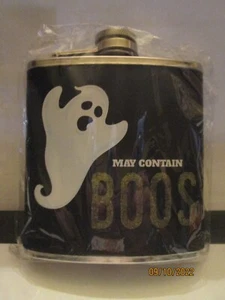 Novelty Halloween May Contain Boos 6 oz. HIP FLASK Stainless Steel NEW - Picture 1 of 2