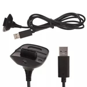 USB Charger Lead Cable for Microsoft Xbox 360 Wireless Gamepad Controller Black - Picture 1 of 6