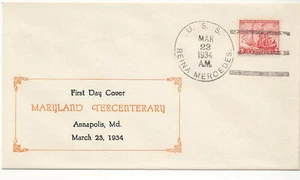 US 1934 Unofficial First Day Cover #736 Maryland Tercentenary USS Mercedes NIX Z - Picture 1 of 3