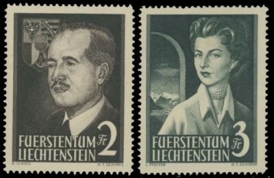 1955, LIECHTENSTEIN, ROYAL COUPLE, COMPLETE SET OF 2, NH, SC. #287-88 - Image 1 of 2