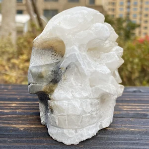 1.81LB Natural White Crystal Cluster Point Quartz Gemstone Carved Skull Healing - Picture 1 of 12