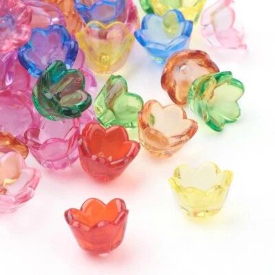 Plastic Flower Beads Small Trumpet Shape Transparent Mixed Colours 10mm 100pcs - Image 1 of 2