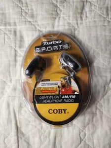 Vintage Coby CX-24 Lightweight AM/FM Radio Headphones Turbo Sport Black New - Picture 1 of 6