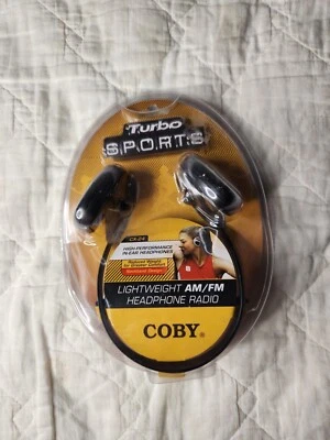 Vintage Coby CX-24 Lightweight AM/FM Radio Headphones Turbo Sport Black New - Image 1 of 4