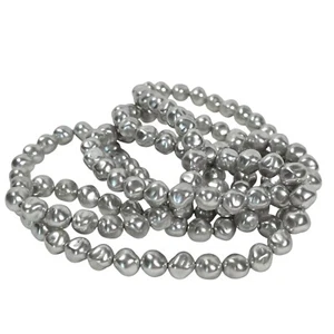 Faux Baroque Pearl Beaded Necklace Long Vintage Silver Gray UV Reactive 36 Inch - Picture 1 of 8