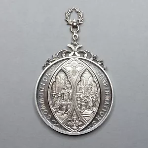 Kommunion und Konfirmation. Antiker großer religiöser Anhänger. Silbermedaille. - Bild 1 von 11
