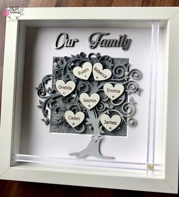 Personalised 3D Box Frame Family Tree Gift Unique Keepsake Home Art Decor - Image 1 of 2