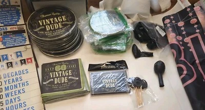Vintage Dude Man Myth Legend 60 Birthday Decor Plates Balloons Banner Invites - Image 1 of 4