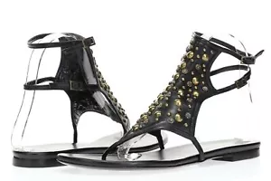 TAMARA MELLON Womens Black Studded Leather Thong Ankle Strap Sandals Size 9.5 - Picture 1 of 6